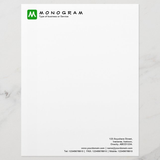 Rounded Square Monogram - Grass Green Letterhead (Front)