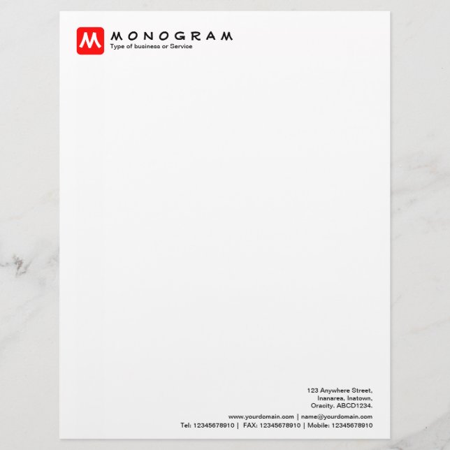 Rounded Square Monogram - Red Letterhead (Front)