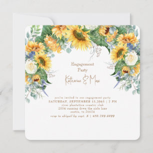 Rounded Square Sunflowers Engagement Party Invitation