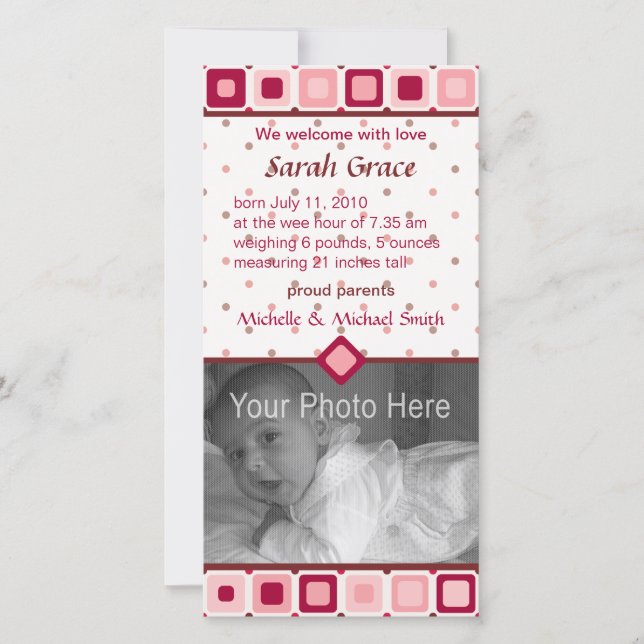 Rounded Squares Birth Announcement - Girl (Front)