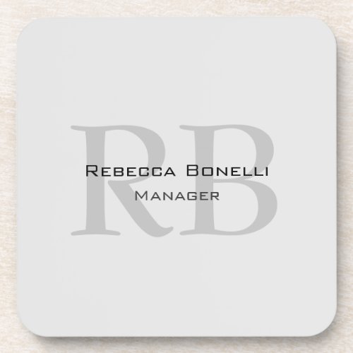 Rounded White Gray Monogram Manager Beverage Coaster