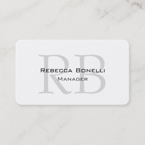 Rounded White Gray Monogram Manager Business Card