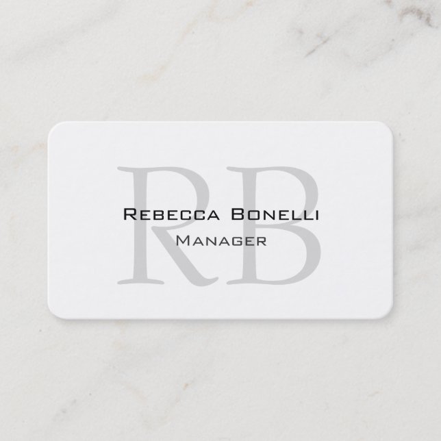 Rounded White Gray Monogram Manager Business Card (Front)