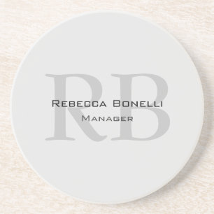 Rounded White Gray Monogram Manager Coaster