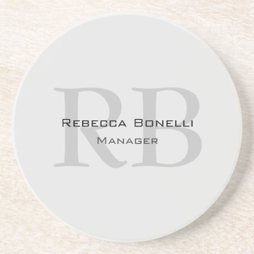 Rounded White Gray Monogram Manager Coaster