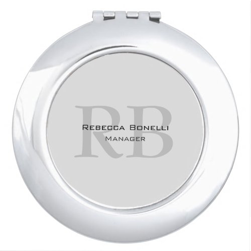 Rounded White Gray Monogram Manager Compact Mirror