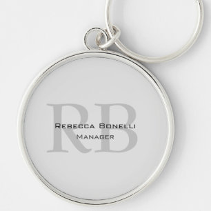 Rounded White Gray Monogram Manager Keychain