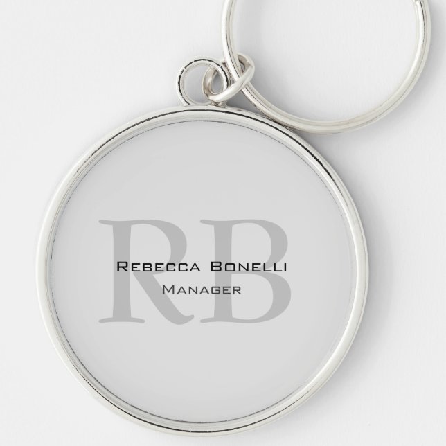 Rounded White Gray Monogram Manager Keychain (Front)