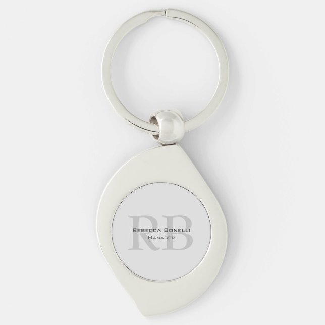 Rounded White Gray Monogram Manager Keychain (Front)