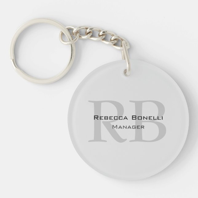 Rounded White Gray Monogram Manager Keychain (Front)