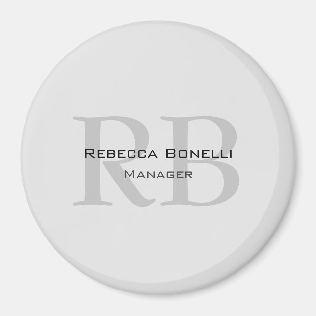 Rounded White Gray Monogram Manager Magnet (Front)