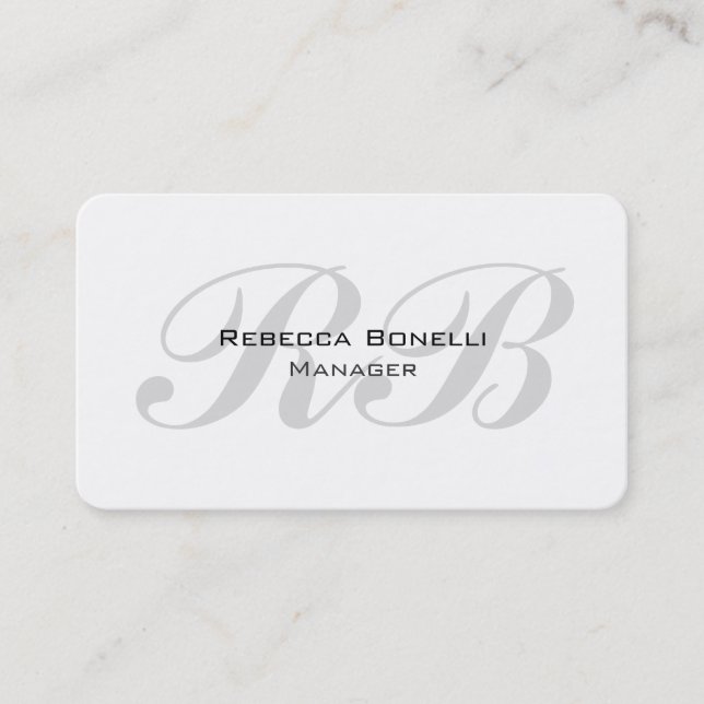 Rounded White Gray Monogram Manager Unique Business Card (Front)