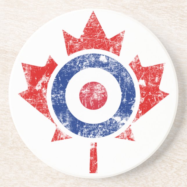 Roundel Canada Curling Hockey Target Grunge Ice Drink Coaster (Front)