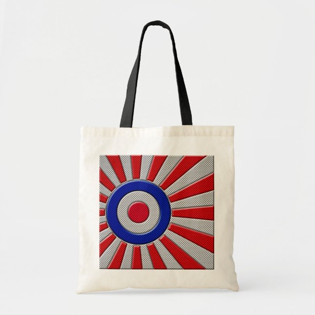 Roundel Sunburst Design Carbon Fiber Style Decor Tote Bag (Front)