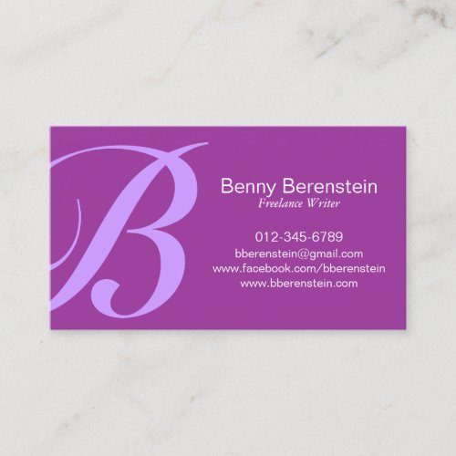 Roundhand Bold Monogram Purple Business Card
