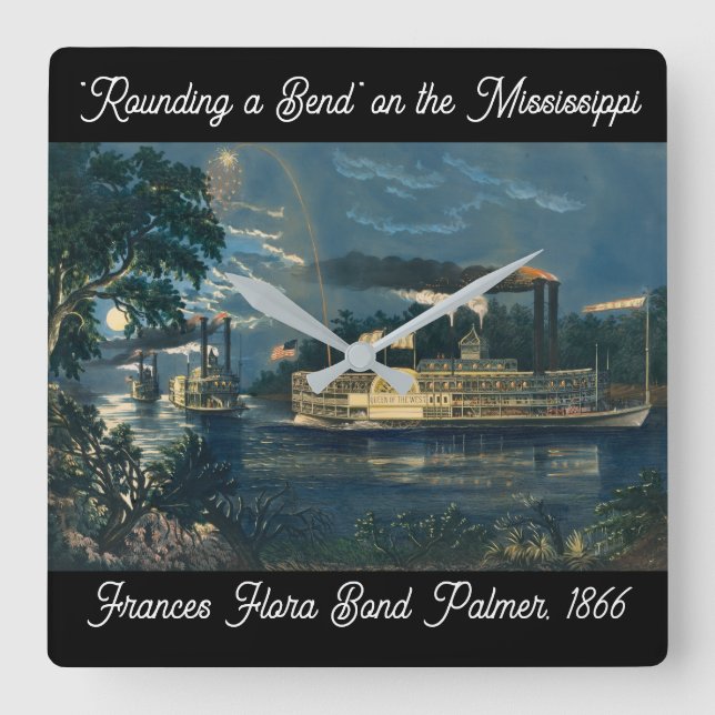 "Rounding a Bend" on the Mississippi: Square Wall Clock (Front)