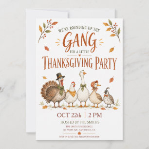 Rounding Up the Gang Rustic Thanksgiving Party Invitation