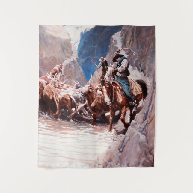 Rounding Up Western Art by NC Wyeth Tapestry (Front)