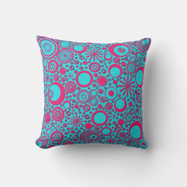 Rounds Pink-Aqua Throw Pillow (Front)
