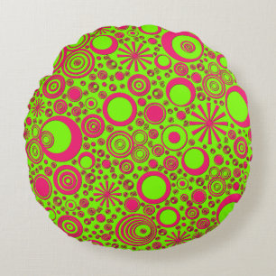 Rounds-Pink-Green Round Throw Pillow