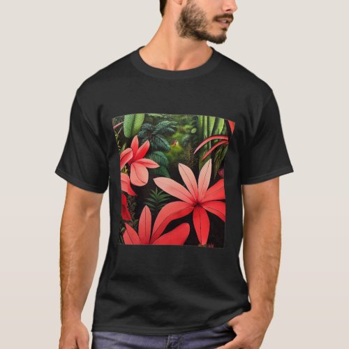 Rousseau Jungle Flowers Basic Dark T_Shirt 