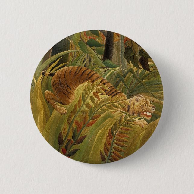 Rousseau Jungle Tropical Tiger Art Button (Front)