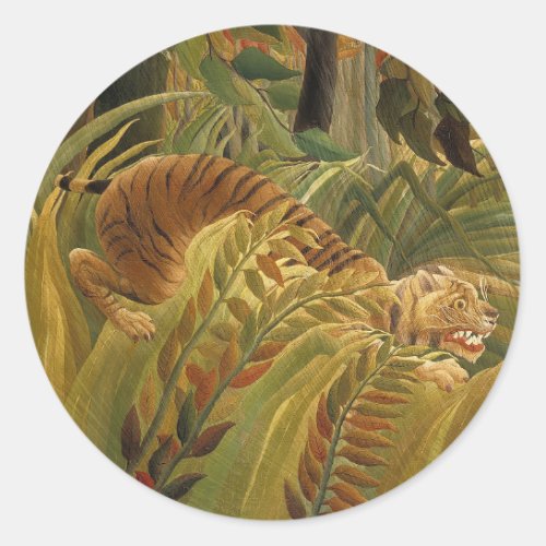 Rousseau Jungle Tropical Tiger Art Classic Round Sticker