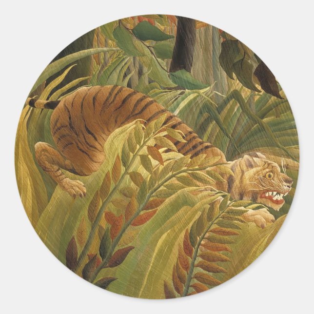 Rousseau Jungle Tropical Tiger Art Classic Round Sticker (Front)