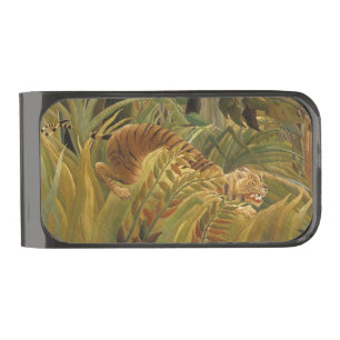 Rousseau Jungle Tropical Tiger Art Gunmetal Finish Money Clip