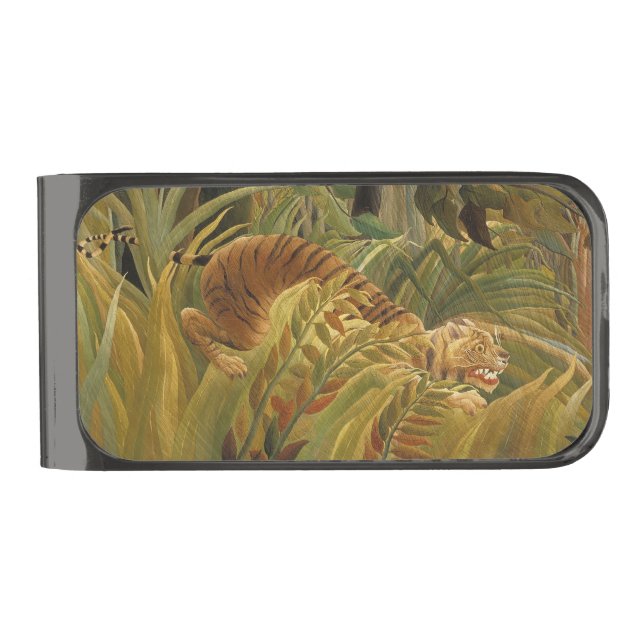 Rousseau Jungle Tropical Tiger Art Gunmetal Finish Money Clip (Front)