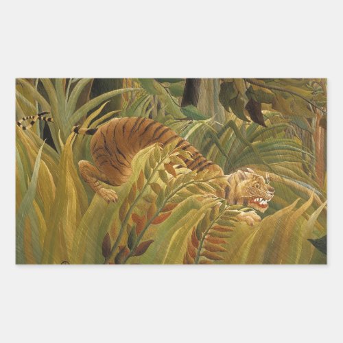 Rousseau Jungle Tropical Tiger Art Rectangular Sticker