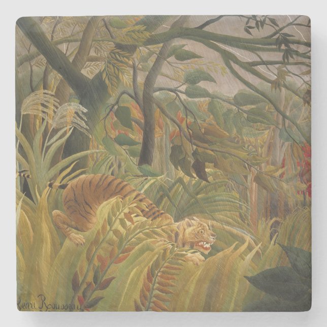 Rousseau Jungle Tropical Tiger Art Stone Coaster (Front)
