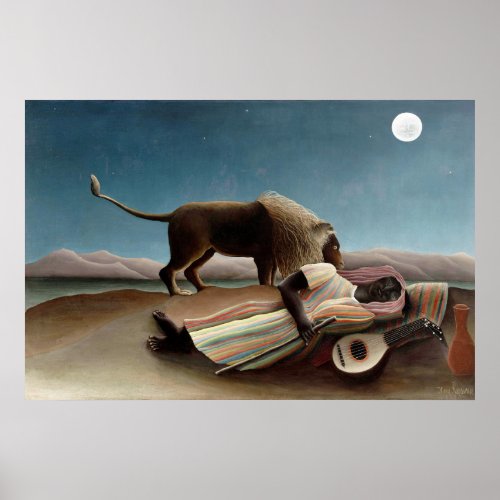 Rousseau Sleeping Gypsy Lion Painting Poster