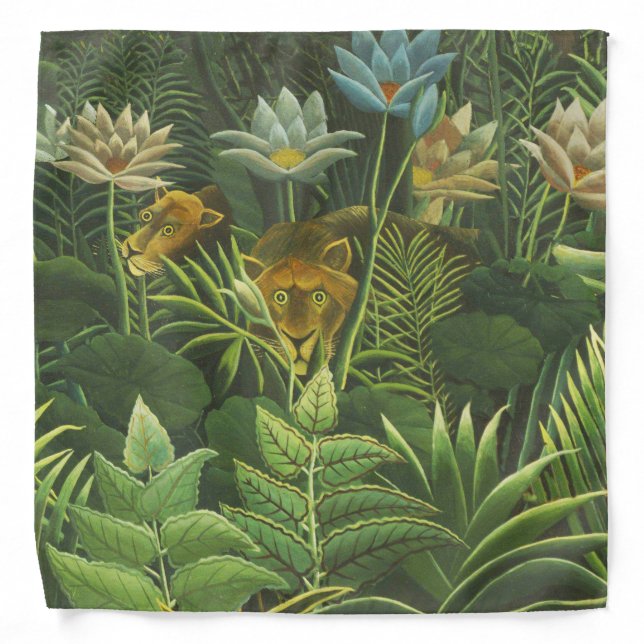 Rousseau Tropical Jungle Lion Painting Bandana (Front)