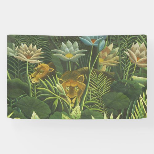 Rousseau Tropical Jungle Lion Painting Banner