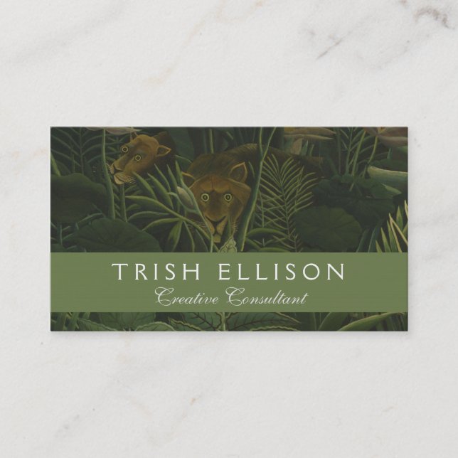 Rousseau Tropical Jungle Lion Painting Business Card (Front)