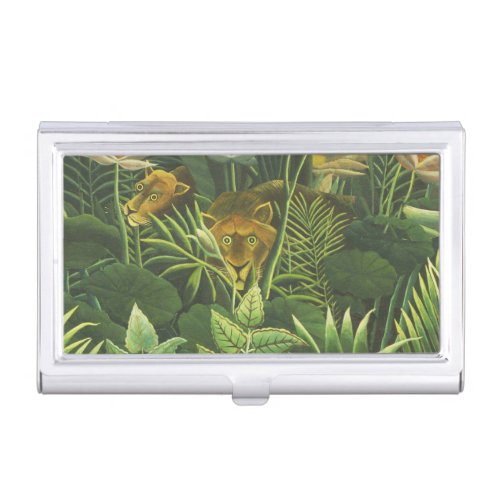 Rousseau Tropical Jungle Lion Painting Business Card Holder