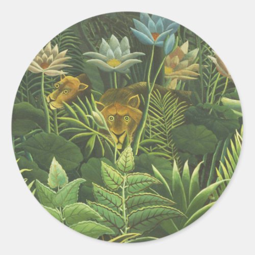 Rousseau Tropical Jungle Lion Painting Classic Round Sticker