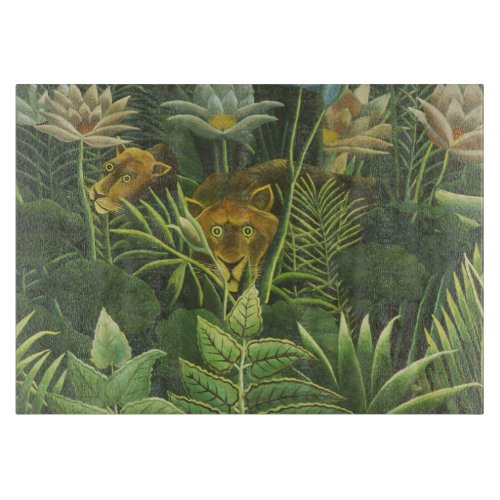 Rousseau Tropical Jungle Lion Painting Cutting Board
