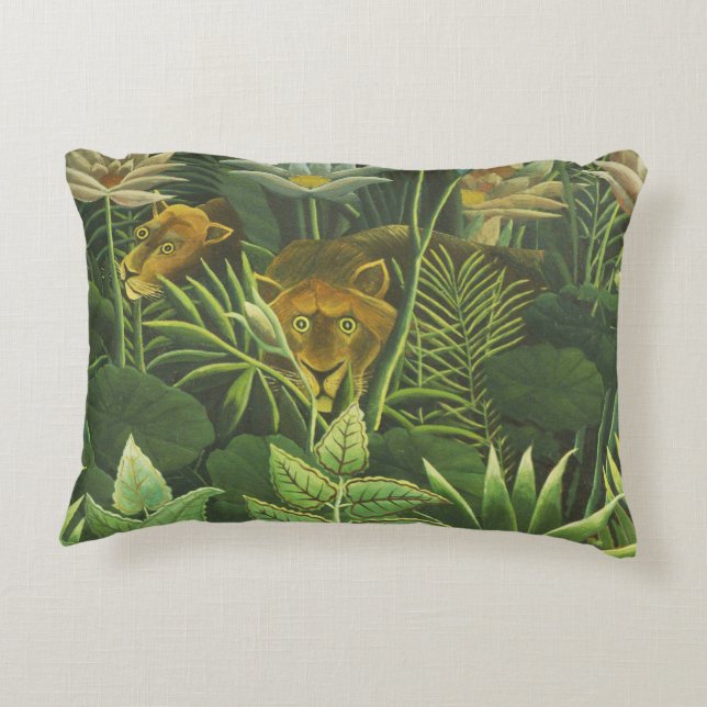 Rousseau Tropical Jungle Lion Painting Decorative Pillow (Back)