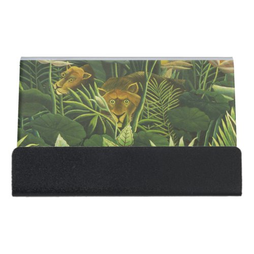 Rousseau Tropical Jungle Lion Painting Desk Business Card Holder
