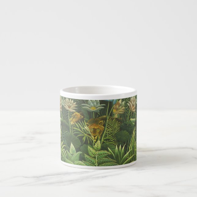 Rousseau Tropical Jungle Lion Painting Espresso Cup (Front)