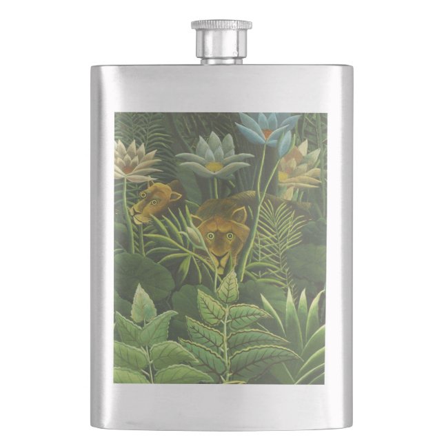Rousseau Tropical Jungle Lion Painting Flask (Front)