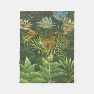 Rousseau Tropical Jungle Lion Painting Fleece Blanket