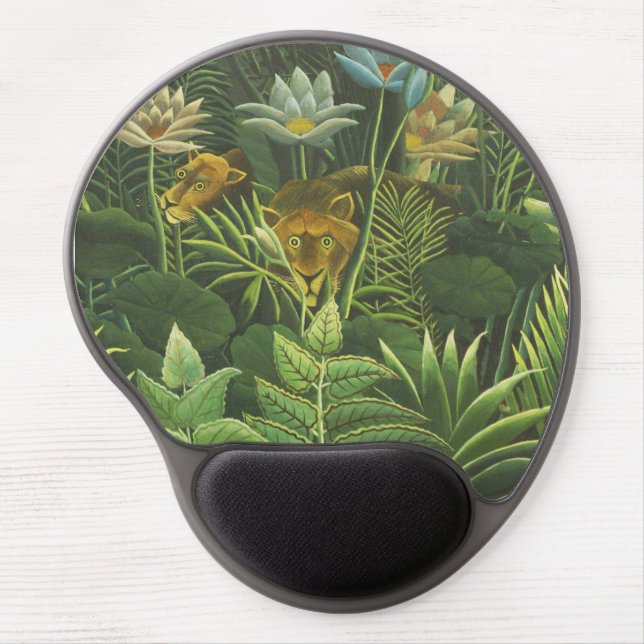 Rousseau Tropical Jungle Lion Painting Gel Mouse Pad (Front)