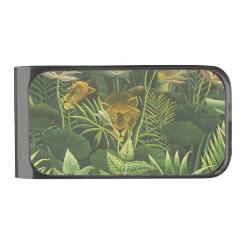 Rousseau Tropical Jungle Lion Painting Gunmetal Finish Money Clip