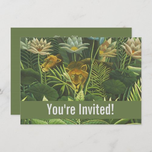 Rousseau Tropical Jungle Lion Painting Invitation