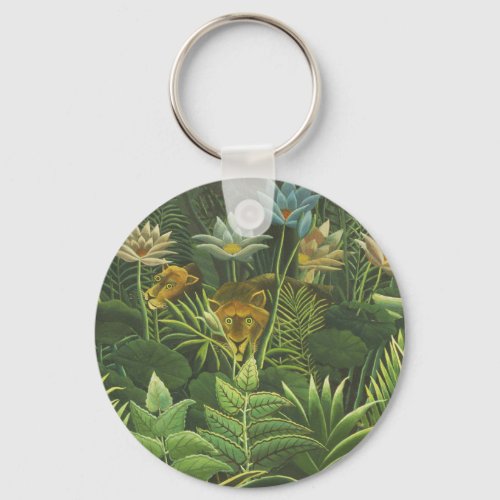 Rousseau Tropical Jungle Lion Painting Keychain