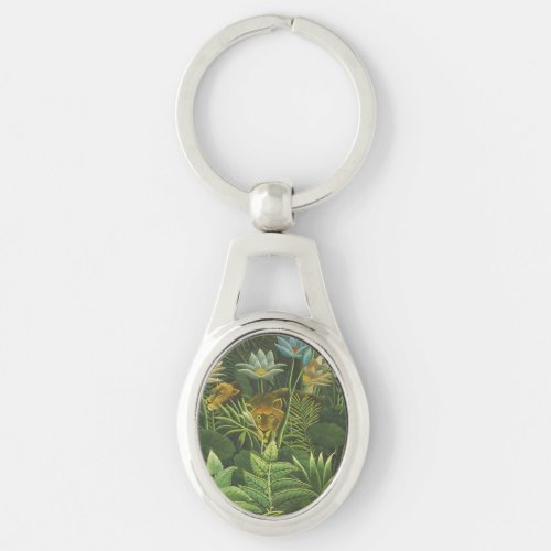 Rousseau Tropical Jungle Lion Painting Keychain