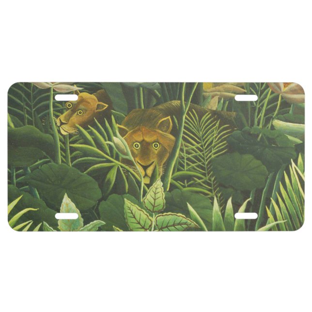 Rousseau Tropical Jungle Lion Painting License Plate (Front)
